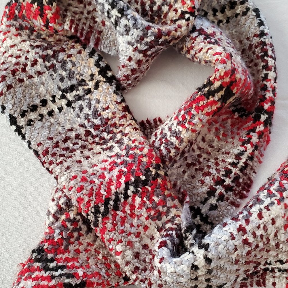V Fraas Scarf Red Gray Taupe Soft Woven Plaid - Picture 6 of 9